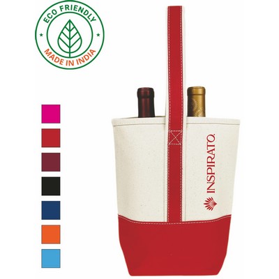 2 Bottle Premium 16 oz Canvas Wine Tote Bag | Travel Gift Carrier Red (8.5x10x3.5)