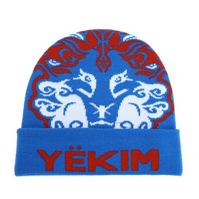 Jacquard Weave Knit Beanie With Cuff