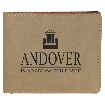 4 1/2" x 3 1/2" Light Brown Leatherette Bifold Wallet