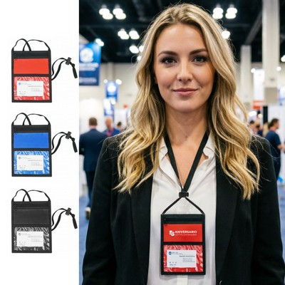 Front Zippered Pocket Neck Wallet Trade Show Badge Holder
