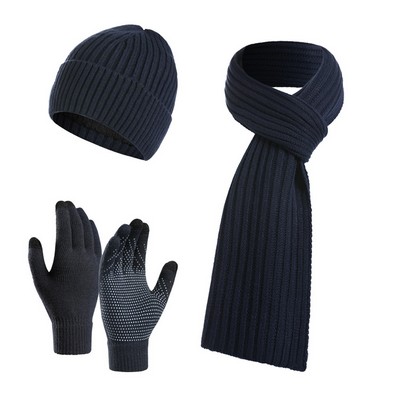 Knit Scarf Gloves Hat Winter Set