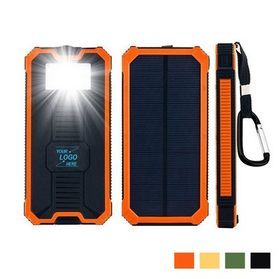 10000mAh Solar Power Bank for Outdoor Camping w/Carabiner