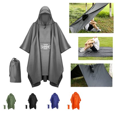 Waterproof Hooded Rain Poncho for Adults with Pocket 3-in-1 Rain Poncho Canopy and Mat