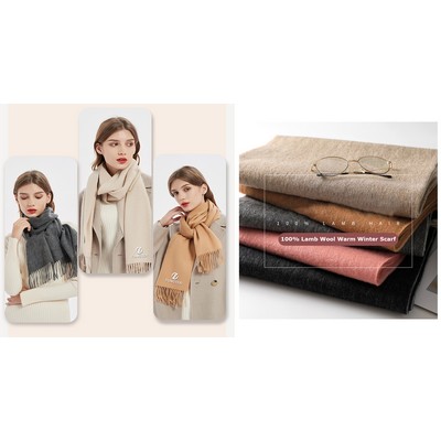 71" 100% Lamb Wool Plain Scarf Warm Autumn Winter Scarf Solid Color Fringed Wool Scarf