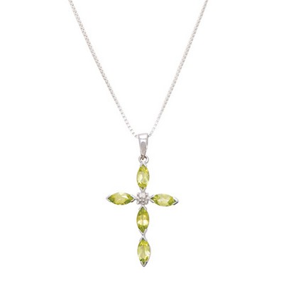 Peridot Cross Pendant Necklace W/ Color Medallion