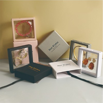 3" Cardboard Jewelry Gift Box with PE Film Jewelry Storage Box Clear Display Case