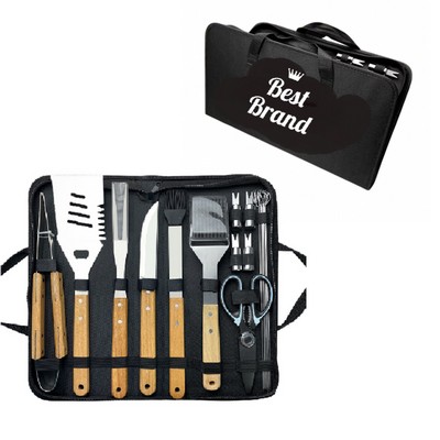 Outdoor Camping Wooden Handle Barbecue Set