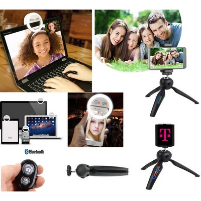 iBank ® Universal Phone Tripod + Clip On LED Ring Light + Bluetooth Camera Shutter Bundle
