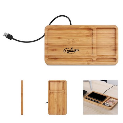 15W Wood Phone Wireless Charger with Desk Organizer