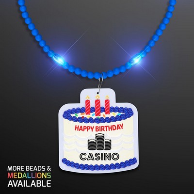 Steady LED Blue Beads with Cake Medallion, No-Flash Necklace - PRINTED