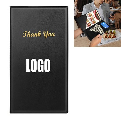 PU Leather Commercial Check Presenter Sever Book Payment Holder w/PVC Pocket