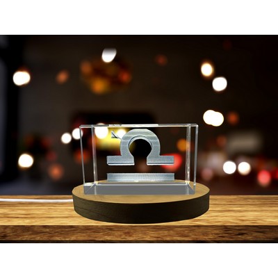 Libra Zodiac 3D Engraved Crystal Trophy w/LED Base for Astrology Lovers