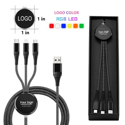 LED Logo Fast Charging Cable 3 in1 Gift Set Nylon Wire with Gift Box Multi Port