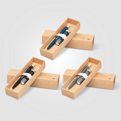 Reborn Recycled Aluminum Bamboo Accented Pen & Flashlight Gift Set - Laser