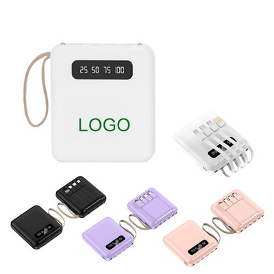 Mini 10000mAh Portable Charger Power Bank with Built-in Cables