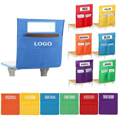 Classroom Student Chair Back Pockets Bag Organizer Name Tag