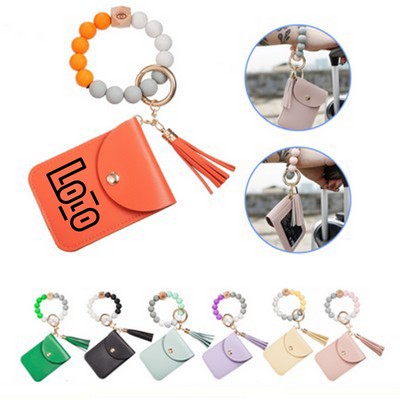 Silicone Beaded Bracelet Wallet Keychain