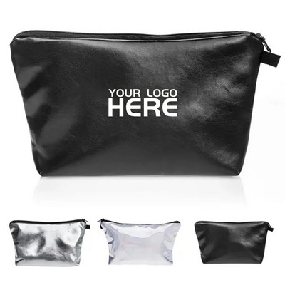Women's PU Leather Waterproof Cosmetic Pouch Toiletry Bag