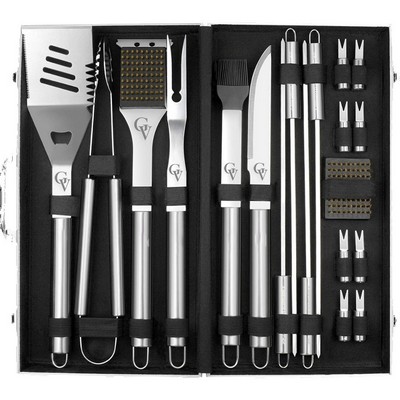 19-Piece Stainless Steel BBQ Grill Accessories Set with Aluminum Storage Case