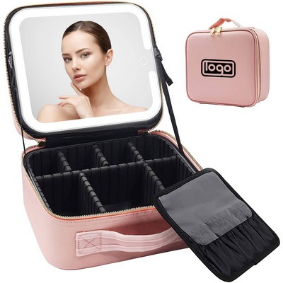 PU leather LED Large Capacity Cosmetic Bag With Mirror