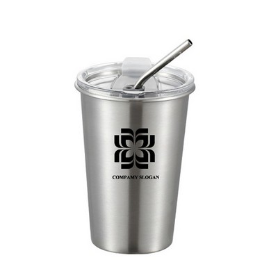 304 Stainless Steel 16oz Cup with Lid and Straw