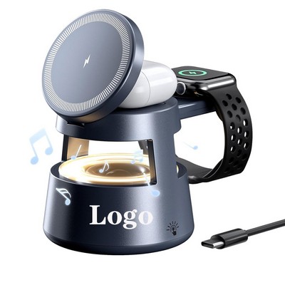 Magnetic 3" 1 Wireless Charging Station With Speaker