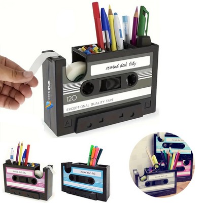 Creative Adhesive Tape Pen Holder Case, Retro Cassette Tape