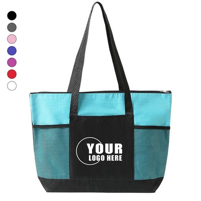 600D Oxford Cloth Mesh Beach Tote Bag