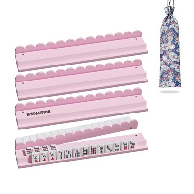 4-Piece Wooden Mahjong Racks Pushers Set W/Drawstring Bag