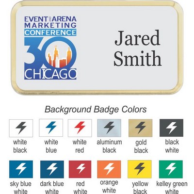 Round Corner Name Badge w/Gold Frame (3"x 1½")