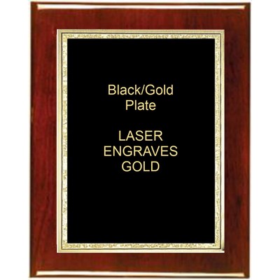 Rosewood 6" x 8" Piano Finish Plaque - With 4" x 6" Black/Gold Florentine Plate