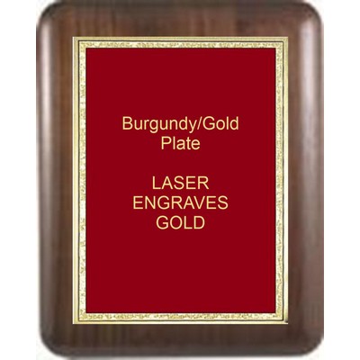 Walnut Elliptical Edge Round Corner 8" x 10" Plaque - W/ 6" x 8" Burgundy/Gold Florentine Plate
