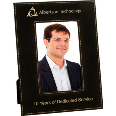 Custom Laser Engraved Leatherette Picture Frame-Black/Engraves Gold, Small