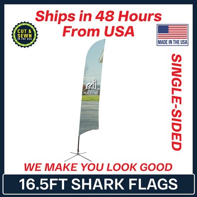 16.5' Shark Flag - Single-Sided W/Chrome X Base - Made in the USA