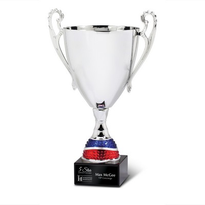 Medium Silver Metal Cup with Blue/Red Accent