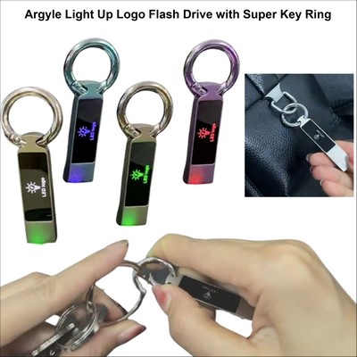 Argyle Light Up Logo Flash Drive with Super Key Ring - 512 MB Memory
