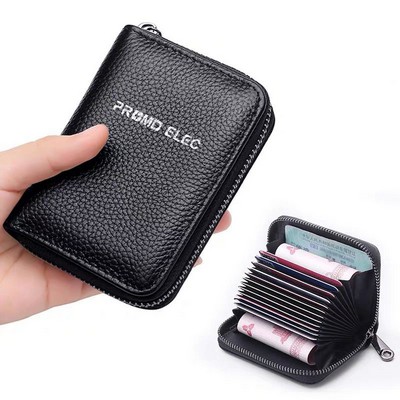Leather Credit Card Holder Wallet , RFID Blocking Secure Card Case , ID Case Organizer Zipper Wallet