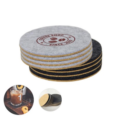 4" Felt & Cork Double Sided Coaster 1/5" Thick