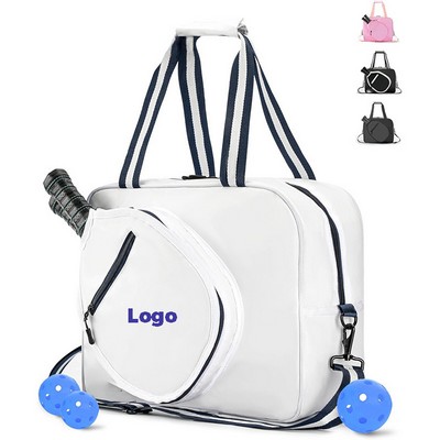 PU Leather Pickleball Paddle/Tennis Racket Shoulder Tote Bag (16"x6"x13")