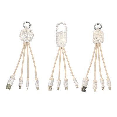 3-in-1 Wheat Straw Keychain Charging Cable