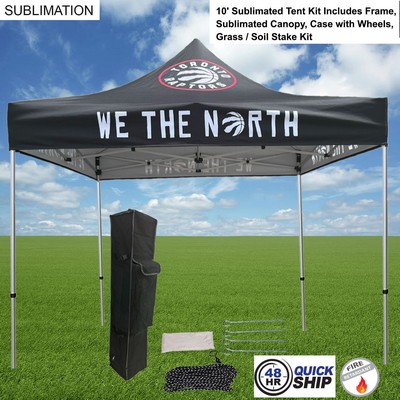 48 Hr Quick Ship - 10' Premium Sublimated Tent Kit, Includes Frame, Canopy, Case, Grass Stake Kit