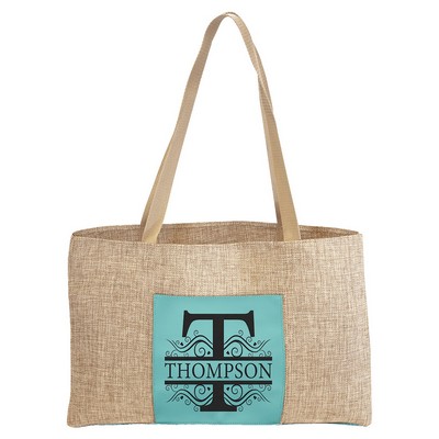 Burlap Bag with Leatherette Gusset