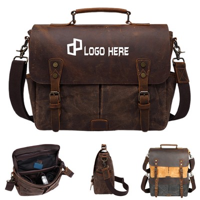 Retro Leather Large Messenger Bag W/ Polyester Lining
