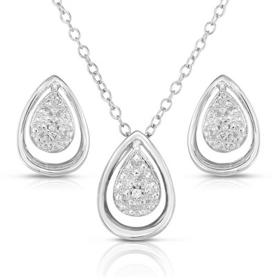 Jilco Inc Diamond Tear Drop Earring & Necklace Set - Sterling Silver