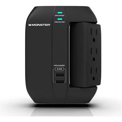 Monster Black Wall Plug-In w/Swivel Outlets And Usb/Usb-C Ports