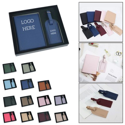 Elegant Cross-Grain Pu Leather Passport Holder And Luggage Tag Set