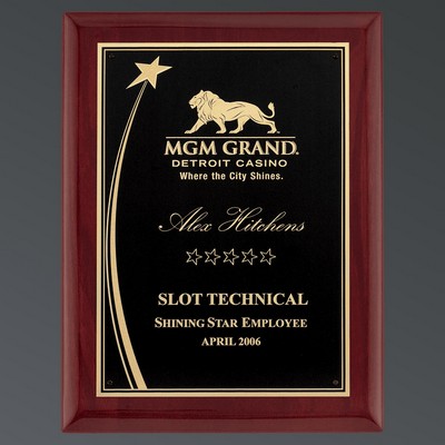 Premium Rosewood Piano Finish Shooting Star Plaque, Black Plate w/Florentine, Small (7"x9")