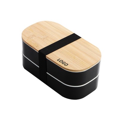 Double Deck Bamboo Fiber Lunch Box with Large Capacity for Work and School