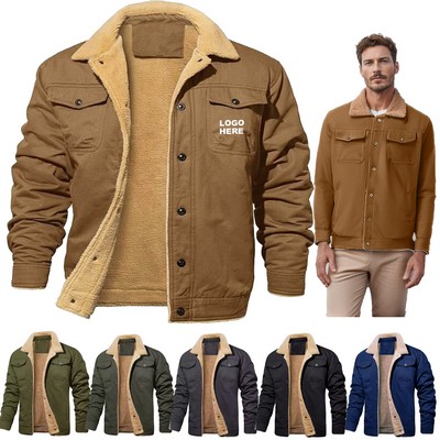 Men's Winter Lined Sherpa Jacket Warm Trucker Workwear Coat