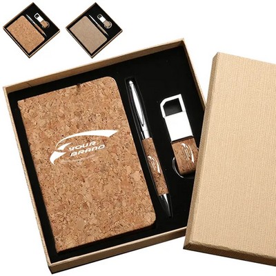 Sustainable Natural Cork 3-Piece Eco Gift Set with Notebook Pen and Keychain
